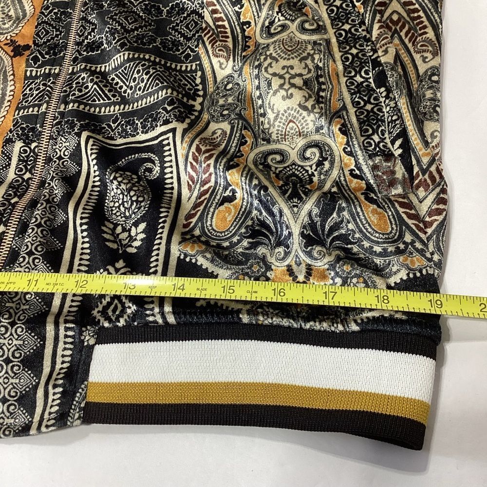 Zara Velour Bomber Track Jacket Size L Green Gold Paisley Stripe Velvet 80s - Picture 9 of 11